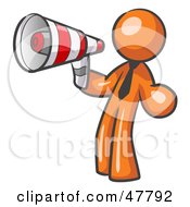 Royalty Free RF Clipart Illustration Of An Orange Design Mascot Man Announcing With A Megaphone