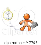 Poster, Art Print Of Orange Design Mascot Man Running Late For Work Over A Crack With A Clock