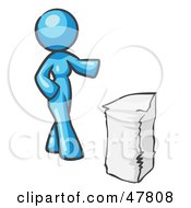 Blue Design Mascot Woman With A Stack Of Paperwork