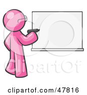 Poster, Art Print Of Pink Design Mascot Man Writing On A White Board