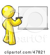 Poster, Art Print Of Yellow Design Mascot Man Writing On A White Board