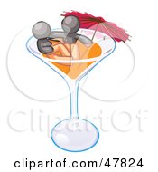 Gray Design Mascot Couple Soaking In A Cocktail Glass With An Umbrella