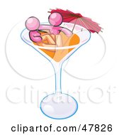 Pink Design Mascot Couple Soaking In A Cocktail Glass With An Umbrella