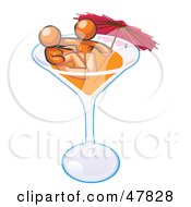 Orange Design Mascot Couple Soaking In A Cocktail Glass With An Umbrella