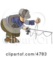 Man Fishing With A Standard Rod And Reel Clipart
