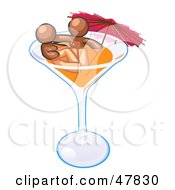 Royalty Free RF Clipart Illustration Of A Brown Design Mascot Couple Soaking In A Cocktail Glass With An Umbrella