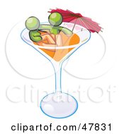 Royalty Free RF Clipart Illustration Of A Green Design Mascot Couple Soaking In A Cocktail Glass With An Umbrella