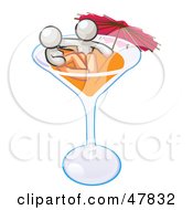White Design Mascot Couple Soaking In A Cocktail Glass With An Umbrella