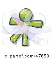 Royalty Free RF Clipart Illustration Of A Green Design Mascot Man Restrained With Tape by Leo Blanchette