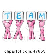 Poster, Art Print Of Pink Design Mascot Group Holding Up Team Signs