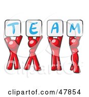 Poster, Art Print Of Red Design Mascot Group Holding Up Team Signs
