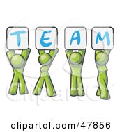 Poster, Art Print Of Green Design Mascot Group Holding Up Team Signs