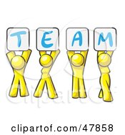 Poster, Art Print Of Yellow Design Mascot Group Holding Up Team Signs