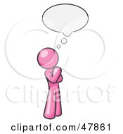 Poster, Art Print Of Pink Design Mascot Man In Thought With A Bubble