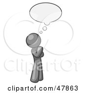 Poster, Art Print Of Gray Design Mascot Man In Thought With A Bubble