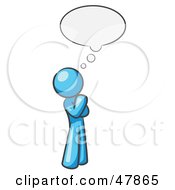 Poster, Art Print Of Blue Design Mascot Man In Thought With A Bubble