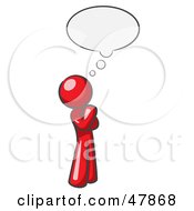 Poster, Art Print Of Red Design Mascot Man In Thought With A Bubble