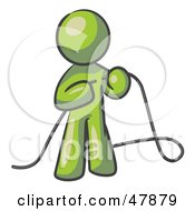 Poster, Art Print Of Green Design Mascot Man Tying Loose Ends Of Cables