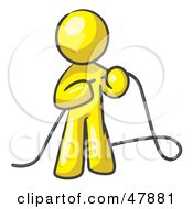 Royalty Free RF Clipart Illustration Of A Yellow Design Mascot Man Tying Loose Ends Of Cables by Leo Blanchette