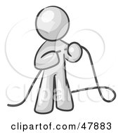 Poster, Art Print Of White Design Mascot Man Tying Loose Ends Of Cables