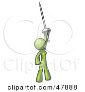 Poster, Art Print Of Green Design Mascot Woman Holding Up A Sword