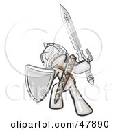 White Design Mascot Man Ultimate Warrior With A Sword And Shield by Leo Blanchette