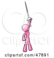Poster, Art Print Of Pink Design Mascot Woman Holding Up A Sword