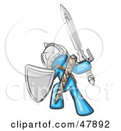 Blue Design Mascot Man Ultimate Warrior With A Sword And Shield