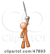 Orange Design Mascot Woman Holding Up A Sword