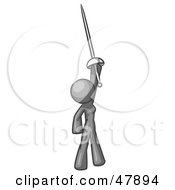 Poster, Art Print Of Gray Design Mascot Woman Holding Up A Sword
