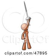 Royalty Free RF Clipart Illustration Of A Brown Design Mascot Woman Holding Up A Sword