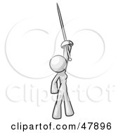 White Design Mascot Woman Holding Up A Sword