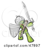 Royalty Free RF Clipart Illustration Of A Green Design Mascot Man Ultimate Warrior With A Sword And Shield