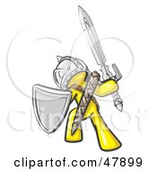Poster, Art Print Of Yellow Design Mascot Man Ultimate Warrior With A Sword And Shield