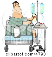 Recovering Sick Patient Eating Lunch On The Bed Of His Hospital Room Clipart