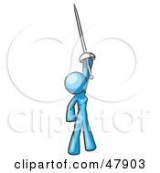 Royalty Free RF Clipart Illustration Of A Blue Design Mascot Woman Holding Up A Sword