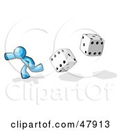 Royalty Free RF Clipart Illustration Of A Blue Design Mascot Man Running From Dice by Leo Blanchette