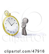 Poster, Art Print Of Gray Design Mascot Man Worried And Watching A Clock