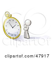 White Design Mascot Man Worried And Watching A Clock