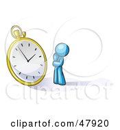 Poster, Art Print Of Blue Design Mascot Man Worried And Watching A Clock