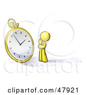 Yellow Design Mascot Man Worried And Watching A Clock