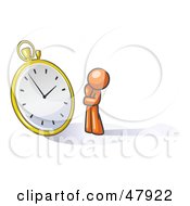 Orange Design Mascot Man Worried And Watching A Clock