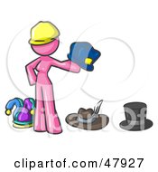 Pink Design Mascot Woman With Many Hats