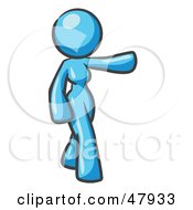 Royalty Free RF Clipart Illustration Of A Blue Design Mascot Woman Presenting
