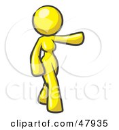 Yellow Design Mascot Woman Presenting