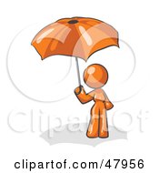 Poster, Art Print Of Orange Design Mascot Woman Under An Umbrella
