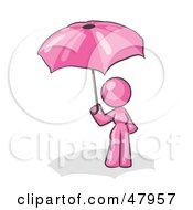 Pink Design Mascot Woman Under An Umbrella
