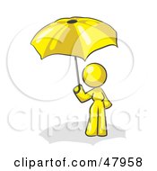 Poster, Art Print Of Yellow Design Mascot Woman Under An Umbrella