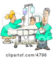 Nurse And Doctor Caring For A Hospitalized Man Attached To An IV Fluid Drip Line by djart