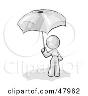 White Design Mascot Woman Under An Umbrella